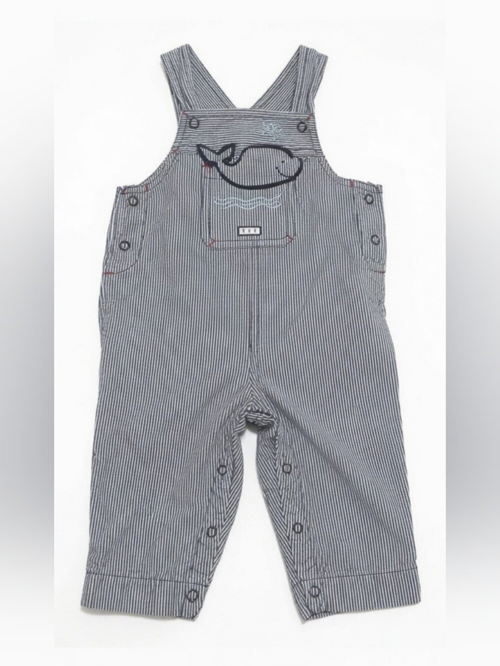 Vintage Gymboree Whale Pinstripe Overalls Casual Nautical 3/6 Months